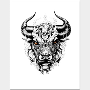 Bull Wild Animal Nature Illustration Art Tattoo Posters and Art